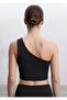 Women's Black One-Shoulder Diver Bustier Crop Top, Flexible and Stylish Design - 7