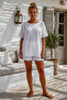 White Pool Collar Low Sleeve Skirt and Mesh Flower Applique on the Sleeve End Casual Woven Blouse 68 68 - 3