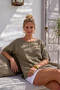 Mink Pool Collar Low Sleeve Skirt and Mesh Flower Appliqué on the Sleeve End Casual Woven Blouse 68 68 - 3