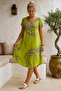 Pistachio Green V-Neck Short Sleeve Patterned Casual Viscose Woven Dress 113 64 - 5