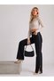 Women's Black High Waist Side Zipper Detailed Wide Leg Palazzo Jean Denim Jeans