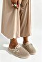 Marbella Beige Buckle Detailed Mesh Women's Slippers - 4