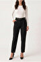 Women's Slim Fit Elastic Waist Pleated Belted Carrot Cut Fabric Trousers El-9041 - 2