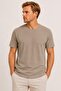 Stone Gray Terry Fabric Comfortable Fit Crew Neck Men's T-Shirt// 9000-Tash