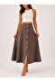 Six-Piece Mink Woven Skirt with Button Detail