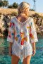 Multi-Colored Lace Collar Lace Sleeve Tasseled Casual Cotton Woven Beach Tunic 70 52 - 3