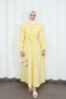 Volan Collar Buttoned Elastic Waist Belted Dress Hnt03151 Yellow - 3
