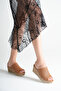 Women's Genuine Leather Perforated Wedge Heel Slippers - Tan - 2