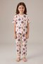 Girl's Navy Blue Floral and Cherry Patterned Short Sleeve White Color Pajama Set - 2