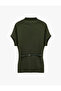 Short Sleeve Belt in Mock Neck Long Blouse - 3