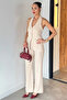 Beige Green Trousers and Vest Double Set