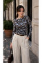 Women's Flower Pattern Shoulder Buckle Bluz