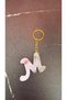 Transparent White Color with Silver Glitter and Real Dried Pink Flower Decoration m Letter Shaped Gold Accessory Keychain Epoxy Handmade Gift - 2