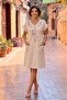 Cream Spring Flowers Embroidered Linen Dress