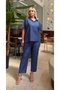 Women's Plus Size Shirt Collar Short Sleeve Loose Cut Textured Linen Tracksuit Set 28003 - 5