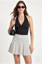 Women's New Willa 100% Cotton Shorts Lined Elastic Waist Polka Dot Ecru Knitted Mini Skirt