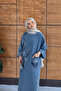 Women's Beaded and Embroidered Hijab Denim Dress - 6