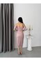 Powder Kayık Neckline Strap Sequined Midi Lace Evening Dress - 4