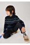 Boy's Jacquard Patterned Crew Neck Knitwear Sweater 2-10 Years Dark Blue