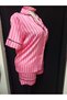 Modern Pink Patterned Striped Pajama Set & Robe Set & Nightgown Set Shorts Clothing - 3