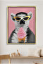 Cool Lemur with Ice Cream Kids Wall Art | Portrait Framed Canvas Print with Gold Foil Embossed | Luxury Modern Decor for Kids Room