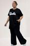 68509 Large Size Front Printed Ribbed Thin Modal T-Shirt - Black - 4