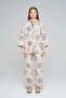 Cream Blue Large Floral Patterned Shirt & Wide Leg Pants Set
