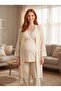 New Season Ecru Woven Summer Special Design Short Sleeve Stylish Maternity Pajama Set 3-Piece Set - 2