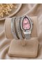 Snake Bracelet Watch Silver Color Pink Dial Women's Stylish Design Gift Boxed - 2