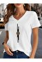 Women's Heart Printed V-Neck Sleeves Regular Fit Comfortable T-Shirt