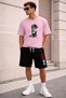 Unisex Oversize T-Shirt Shorts Set Black Summer Comfortable Fit Daily Street Style 2-Piece Set Cool Boy Printed
