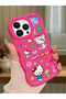 iPhone 13 Pro Compatible Case with Camera Protector Red Silicone Couple Phone Case Kitty Pattern