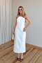 White Design Collar Slit Long Dress - 8581 - 5