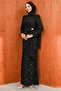 Black Waist Detailed Stoned Evening Dress - 2
