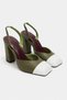 Solea Khaki Matte White Toe Detailed Thick Heeled Women's Shoes with Elastic Back - 4