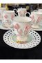 6 Person Porcelain Rose Detail Capodi̇monte Pink Color Standing Coffee Cup Set 90 ml