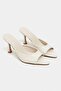 Fenrir Beige Rustic Patterned Pointed Toe Women's Thin Heeled Slippers - 4