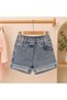 Girl's Pink Striped Shirt with Tie Detail and Stone Detailed Denim Shorts Set - 2