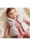 Mia Baby Girl Pink Floral Puffy Vest Triple Combination Set - Cotton Rabbit Print Tunic and Trousers - 3