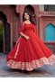 Red Faux Georgette Embroidered Anarkali Gown Set - HRT8329 | Red-Size:(S-36-Inches)