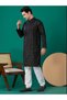 Mens Black Thread & Sequins Work Cotton Kurta Set