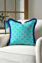 Retro Geometric Turquoise Coral Fringed Pillowcase - Mosaic Ethnic Navy Blue Tassel Throw Pillow Cover - 4