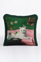 Cat Exotic Design Fringed Pillowcase - Artistic Eclectic Pink Gray Tassel Throw Pillow Cover - 3