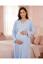 Blue Dressing Gown Maternity and Postpartum Nightgown Set, Buttoned, Set of 2 - 7
