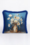 Floral Vase Pattern Fringed Pillowcase-Still Life Floral Blue Cream Navy Blue Tassel Throw Pillow Cover - 2