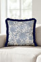 Floral Patterned Elegant Fringed Pillowcase - Botanical Bohemian Gray Blue Navy Blue Tassel Throw Pillow Cover - 5