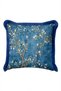 Luxury Bird and Floral Spiral Branch Fringed Pillowcase-Exotic Garden Navy Blue Tassel Throw Pillow Cover - 6