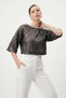 Black Crew Neck Short Sleeve Sequined Athlete Mesh Blouse 3299 - 3