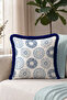 Blue Floral Pattern Stylish Ethnic Fringed Pillow Cover - Elegant Floral Navy Blue Tassel Throw Pillow Cover - 4