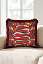 Exotic Snake Floral Bohemian Fringe Pillowcase - Folk Botanical Ethnic Maroon Tassel Throw Pillow Cover - 3